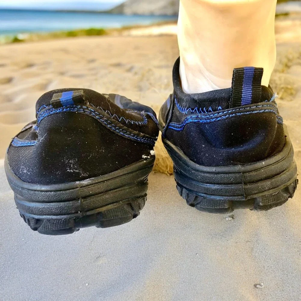 Speedo Water Shoe Summer Beach Surf Sandal Black & Blue LOGO mens 9 small
